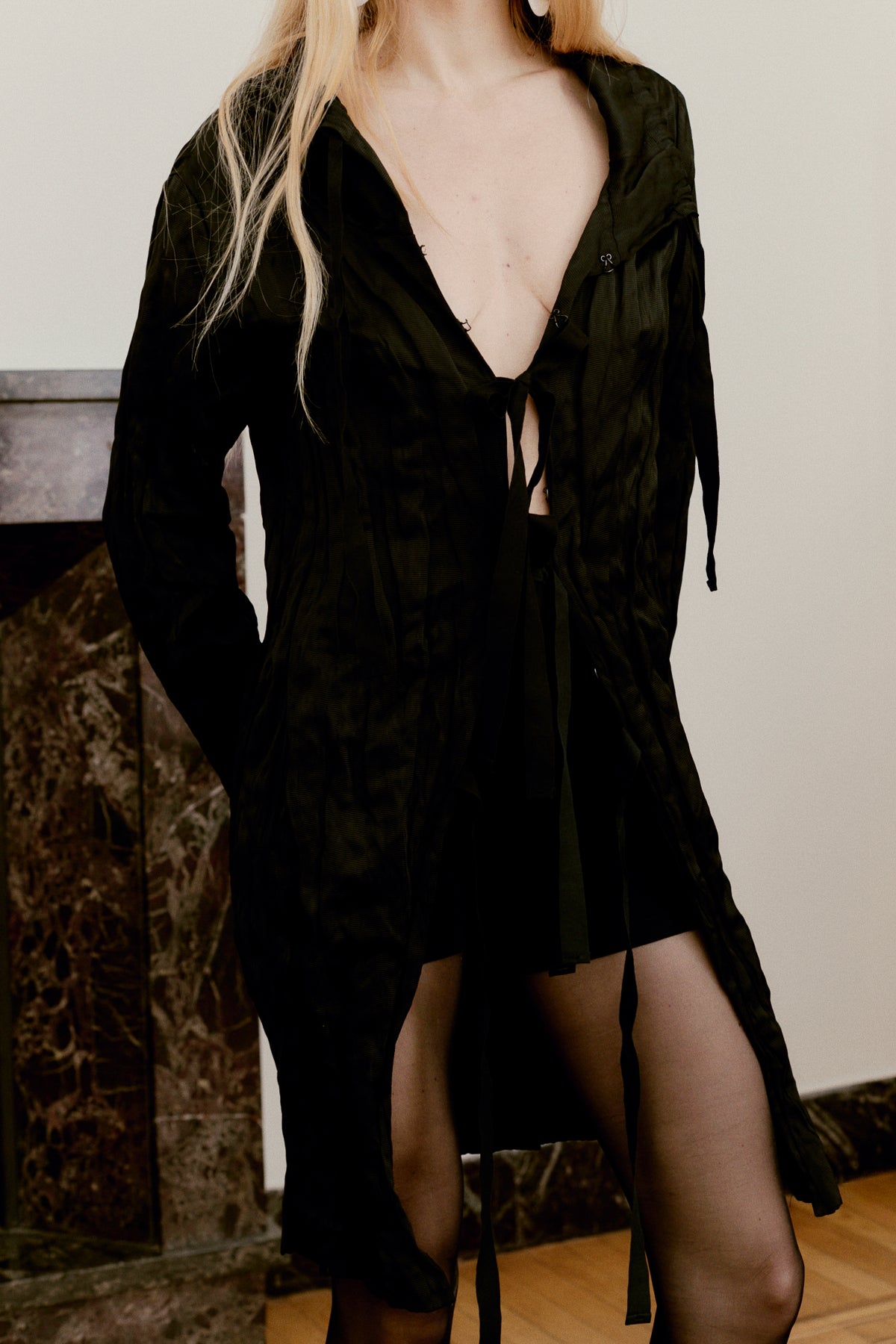 Prada Spring/Summer 2009 Black Metal Crinkled Fabric Long Jacket 