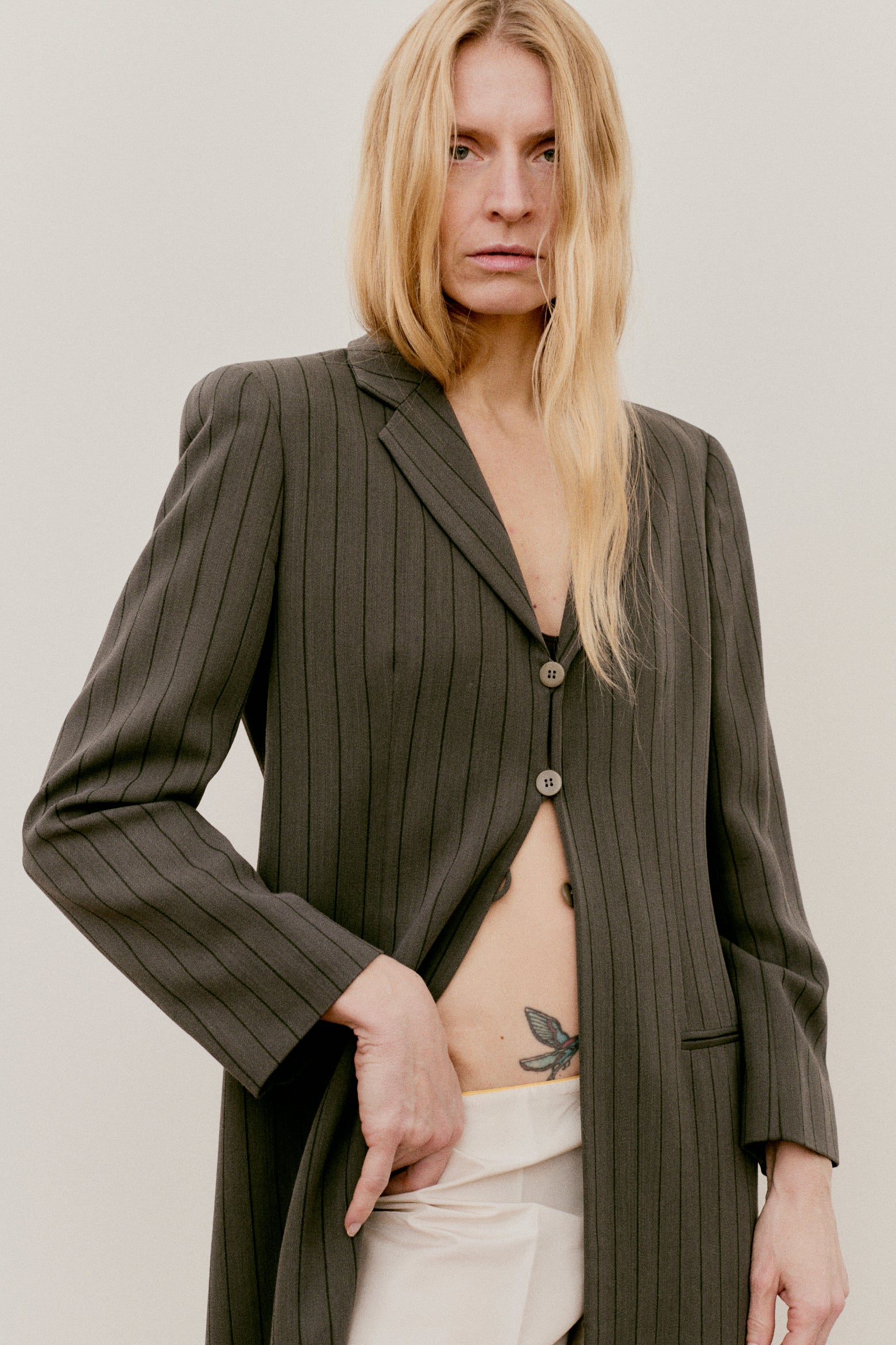 Vintage Giorgio Armani Bergdorf Goodman Wool Pinstripe Long Coat