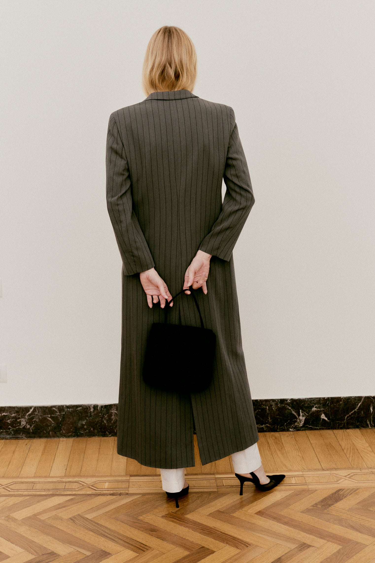 Vintage Giorgio Armani Bergdorf Goodman Wool Pinstripe Long Coat