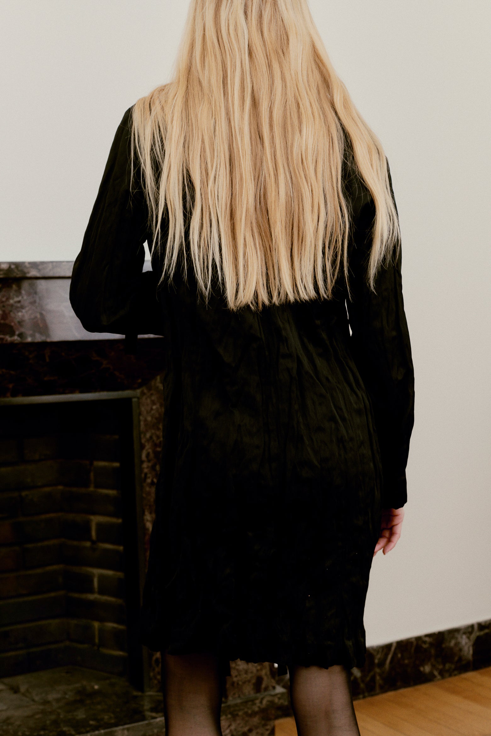 Prada Spring/Summer 2009 Black Metal Crinkled Fabric Long Jacket