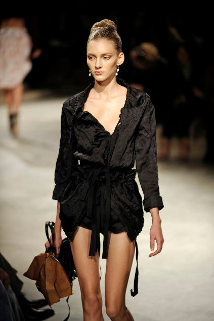 Prada Spring/Summer 2009 Black Metal Crinkled Fabric Long Jacket