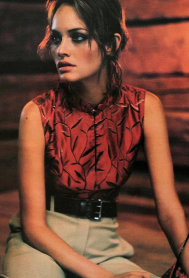 Vintage Prada Spring/Summer 1997 Silk Top with Bamboo Leaf Embroidery